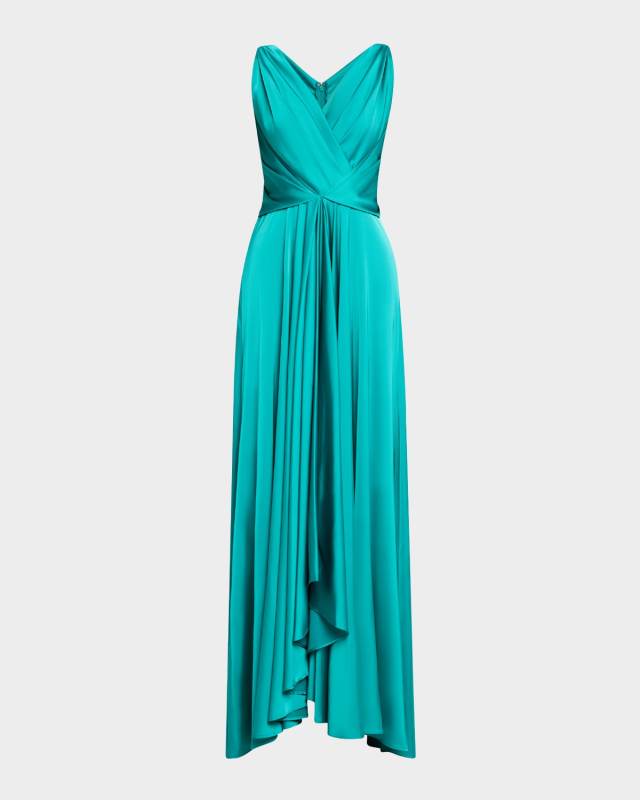 Sleeveless Draped Voile Satin Gown